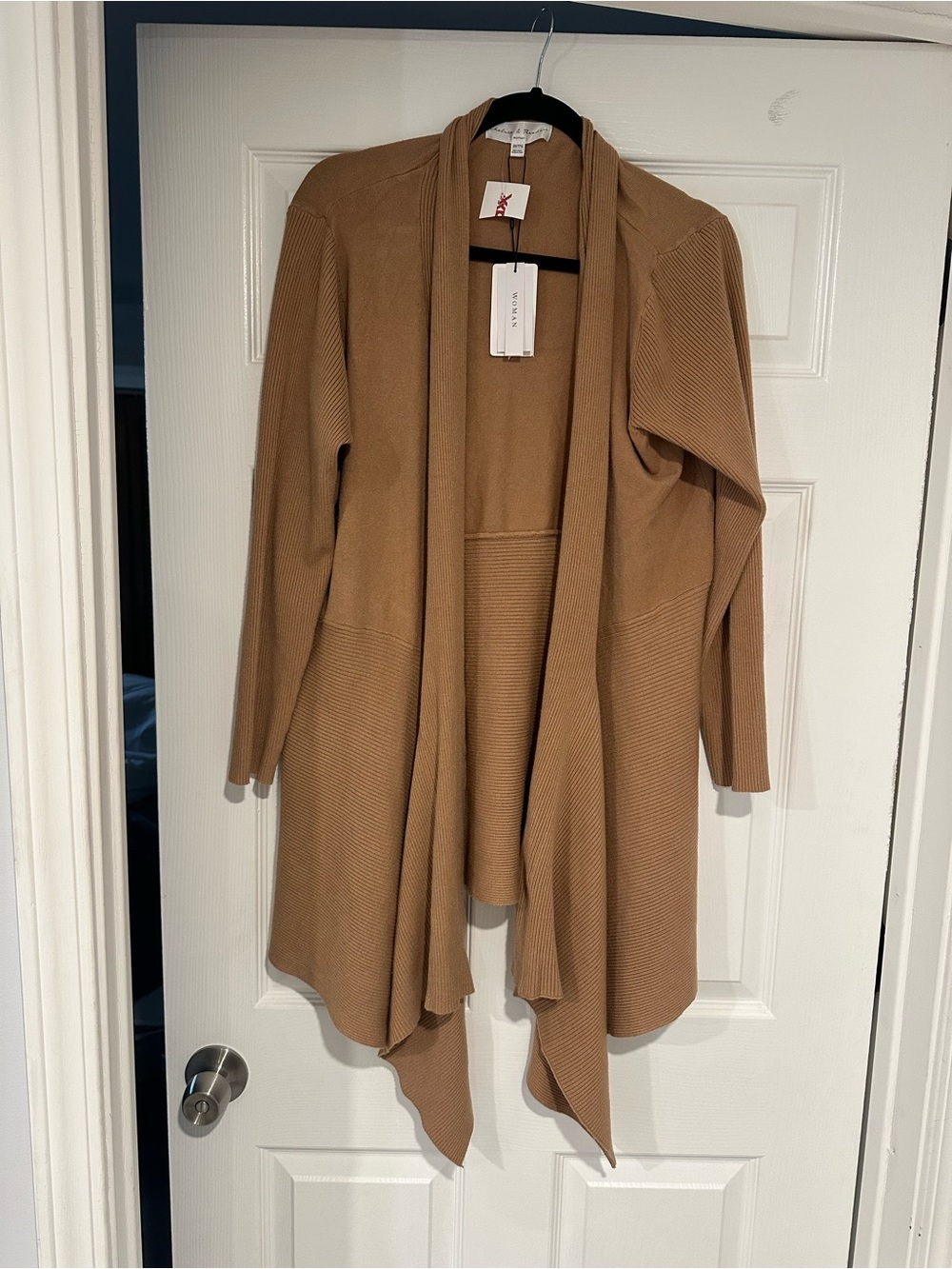NWT Chelsie & Theodore Womens Camel Knit Open Front Cardigan Sweater Plus 2X